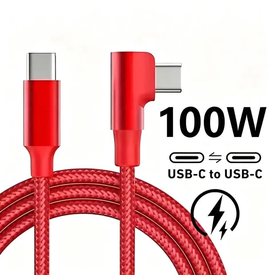 كابل شحن سريع USB C بزاوية 90 درجة لهواتف iPhone 17 و16 و15 Pro Max وSamsung وXiaomi وRedmi وPOCO وOnePlus من النايلون المضفر - 3