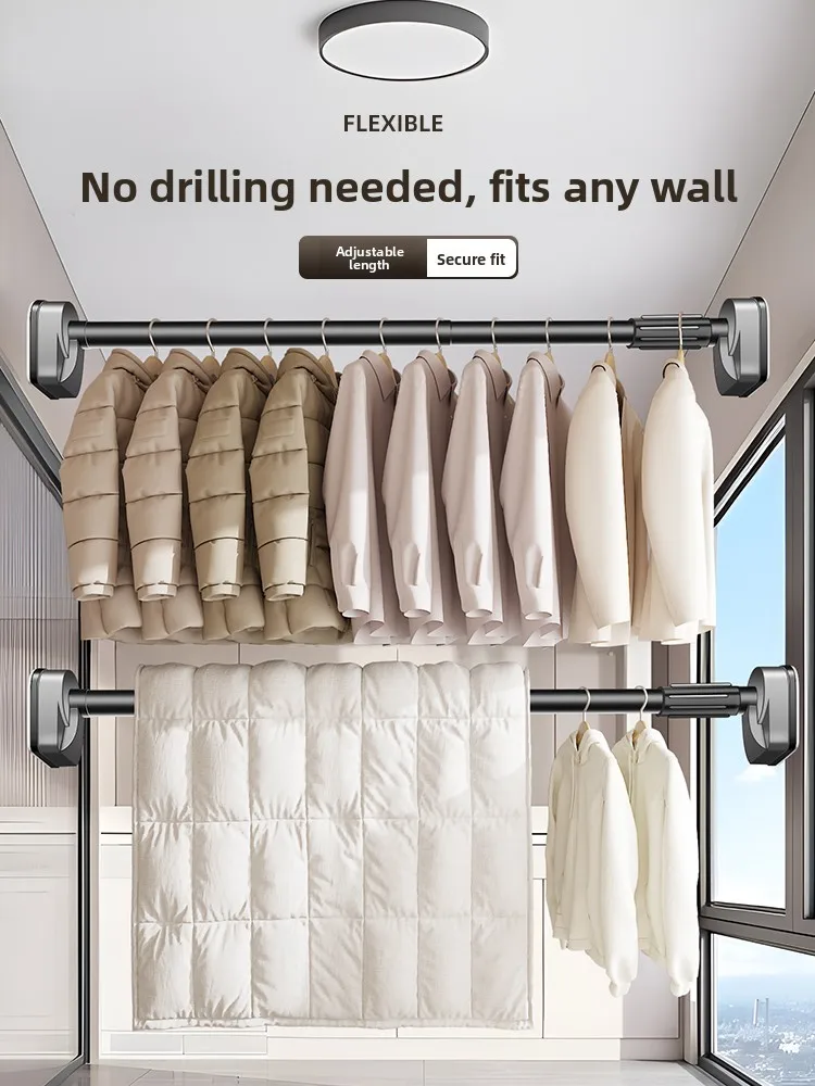 Retractable Clothes Drying Rack Balcony Home Use Single Retractable Support Rod Clothes Hanging Rod Bathroom Curtain Rod