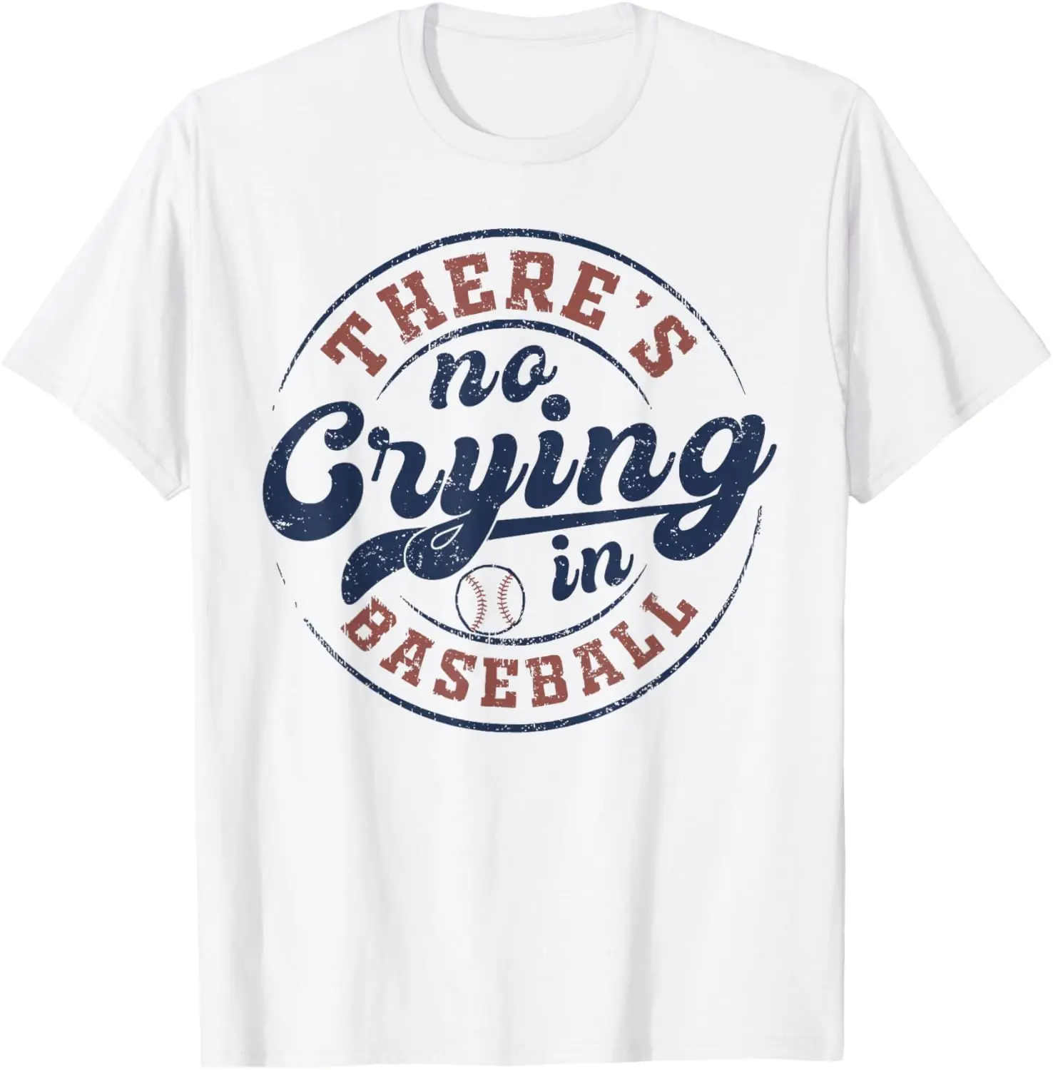 There Is No Crying In Baseball Graphic Cotton T-Shirt Retro Sports Tee for Men