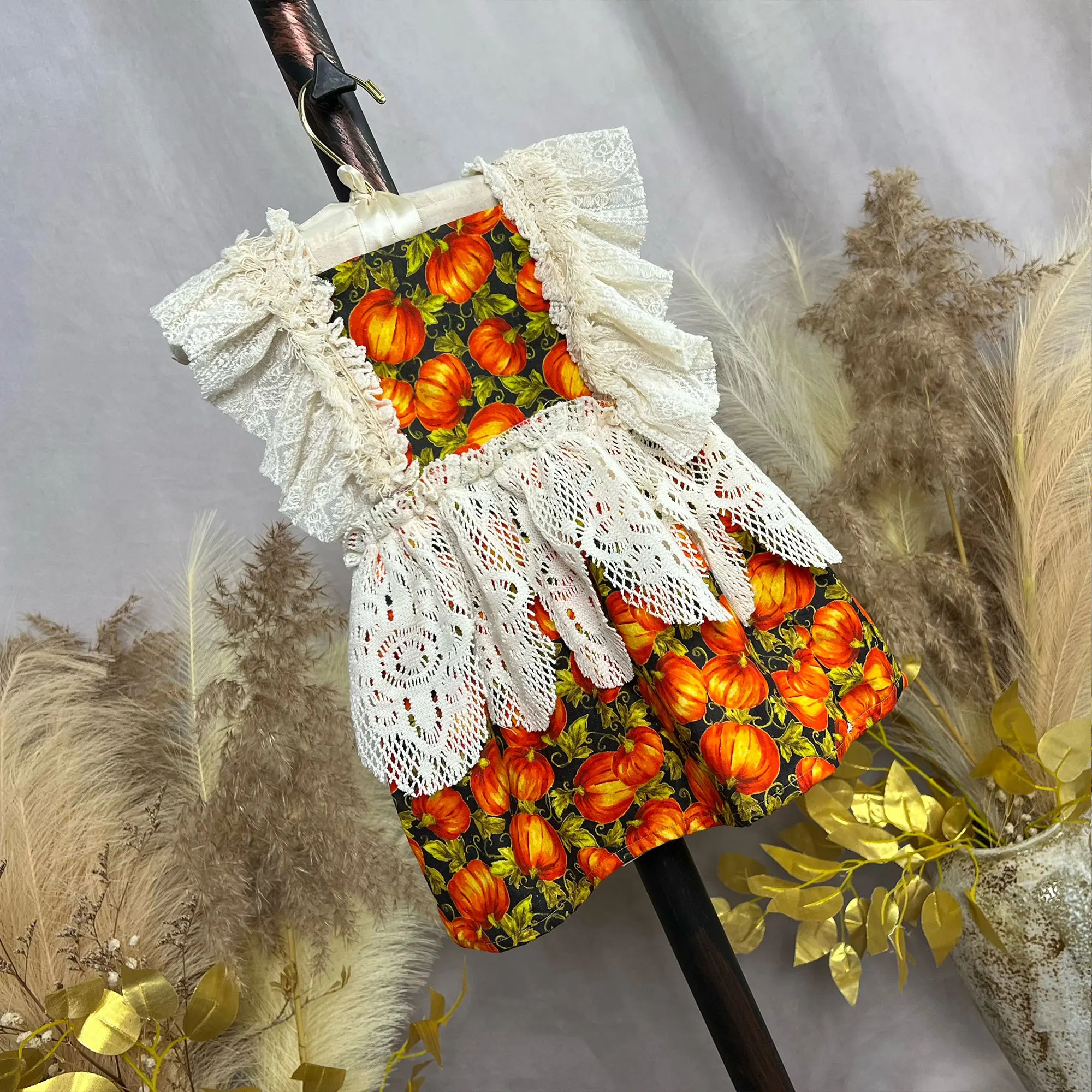 1-6 Years Old Sleeveless Lace-Trimmed Dresses Costume for Baby Kids Halloween Birthday Party Lovely Pumpkin Dress Photography