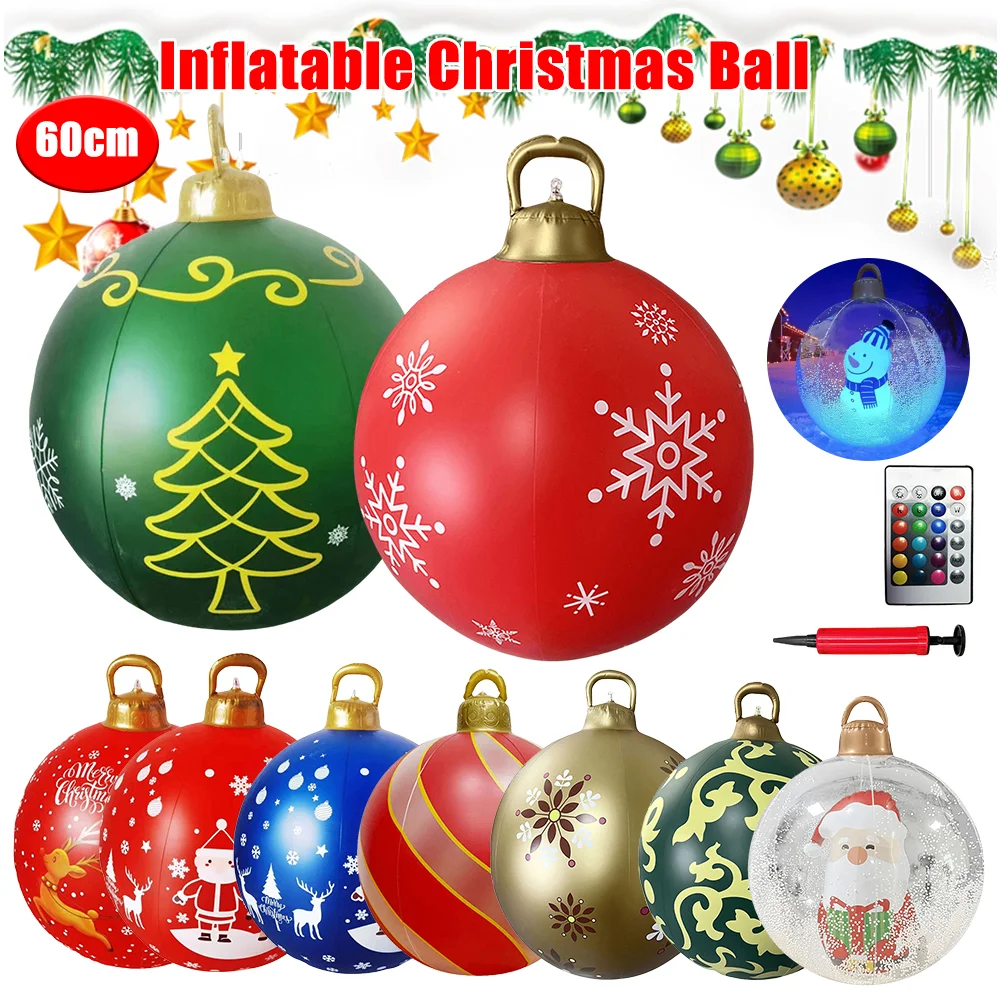 بيع كبير 24 بوصة كرات قابلة للنفخ مع ضوء زينة عيد الميلاد للداخلية في الهواء الطلق ساحة الحديقة شجرة عيد الميلاد تزيين في العطلة كرات