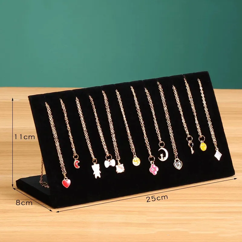 Soporte en forma de L de terciopelo para collares y colgantes, tablero para colgar pendientes, estante de almacenamiento de joyería, adornos, accesorios para exhibición en mostrador