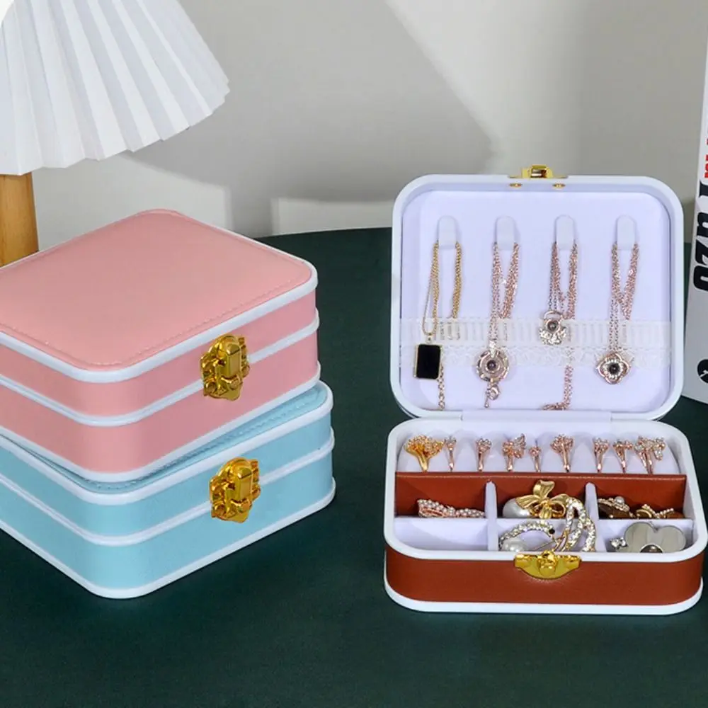 PU Leather Lockable Jewelry Box Lockable Double Layer Travel Jewelry Organizer Portable Vintage Portable Jewelry Case Women