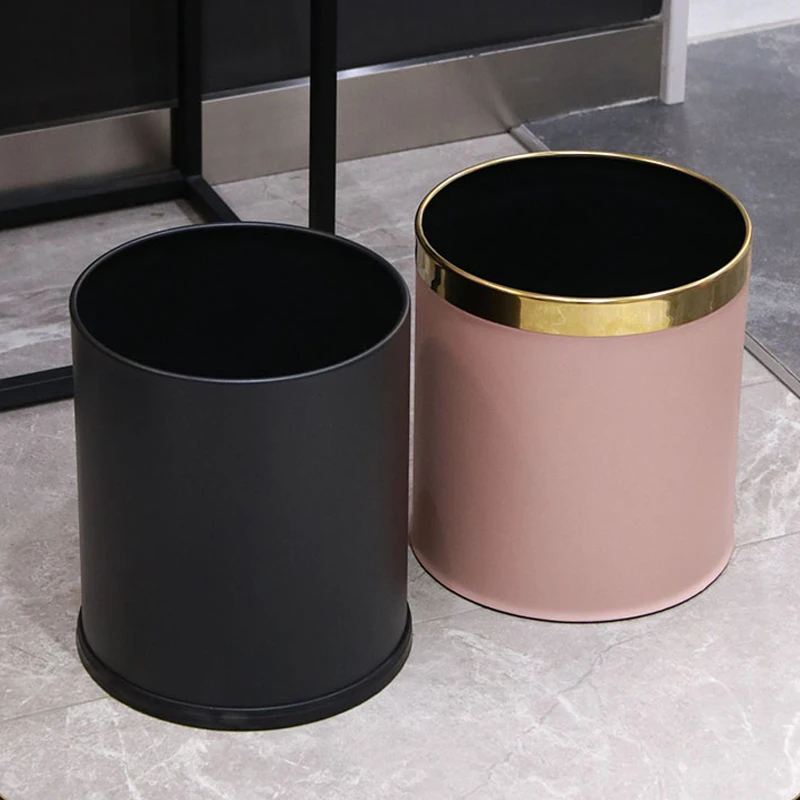 10L Stainless steel  Leather open top pink trash bin ,double layers metal  garbage bin for bedroom,office,hotel