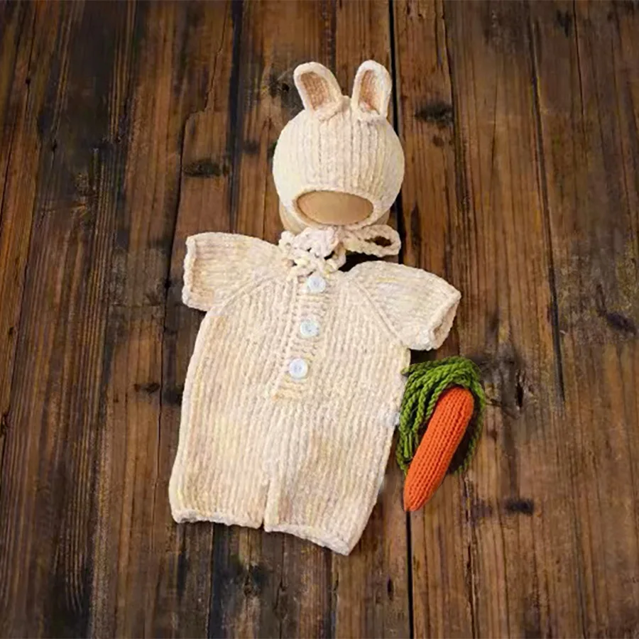 Brillante fotografia neonato vestiti fotografici fatti a mano maglieria per bambini abiti di coniglio per oggetti di scena di carote in studio