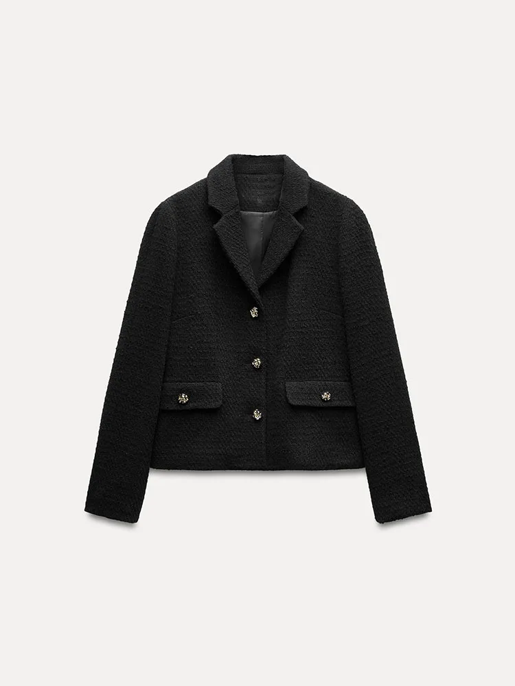 

Spring New Arrival Women's Versatile Long Sve Texture Collar Button Decorated Peak Jaet Commute Sle Single Piece Regul...
