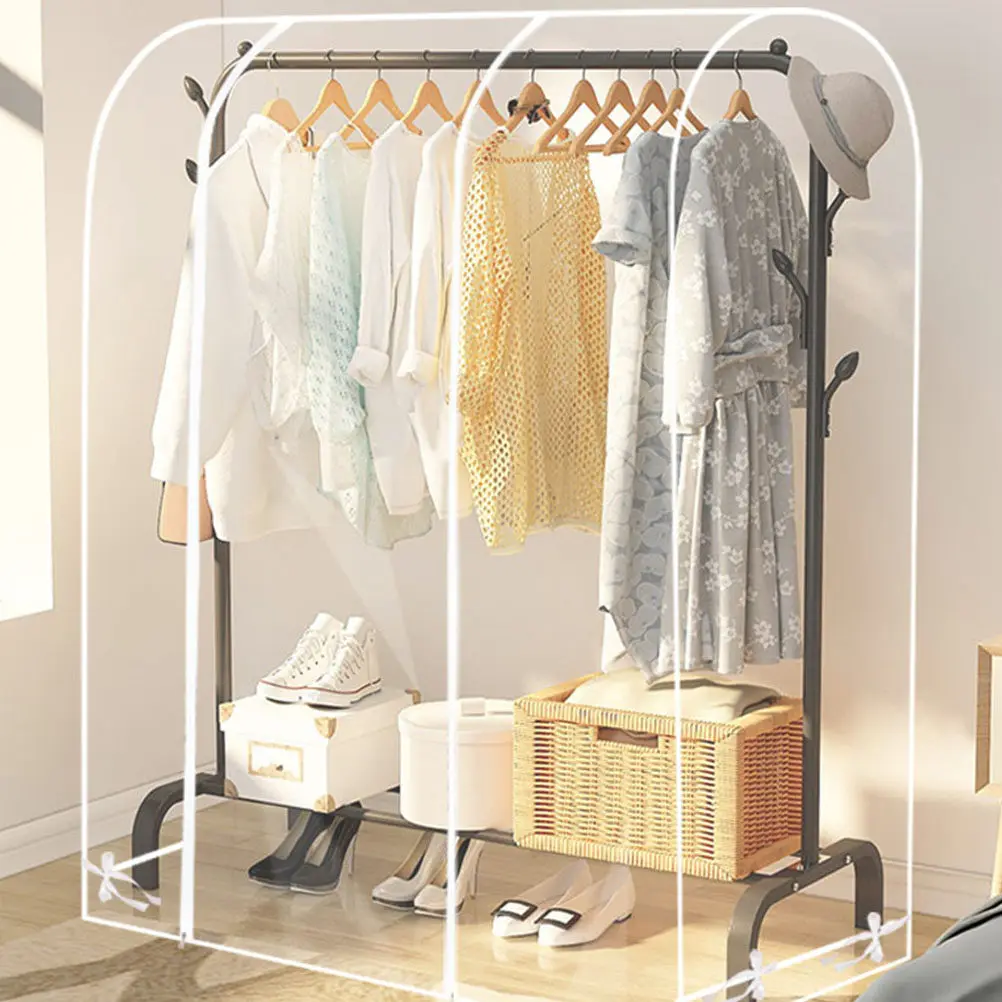 

Transparent Garment Rack Cover Premium Peva Material Dustproof Waterproof Clothes Hanging Rack Cover with 2 Zippers Quick Find