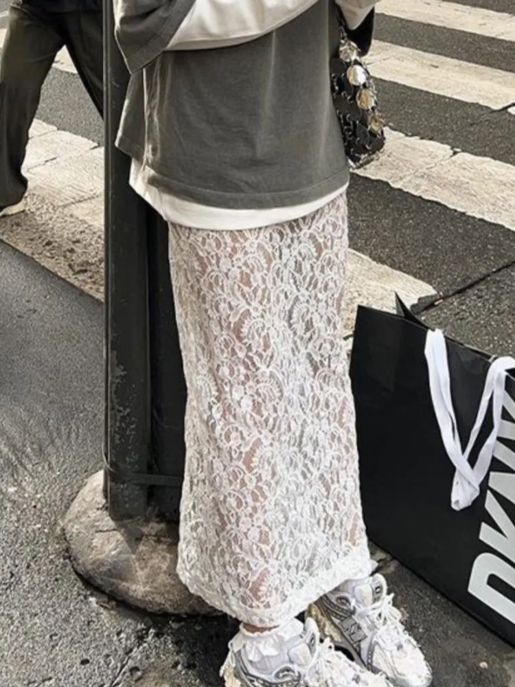 

Women's Clothing Sexy Trendy Lace Skirt Hollow Out Elegant All-match Temperament Loose Simple Style Vacation Solid Color Trendy