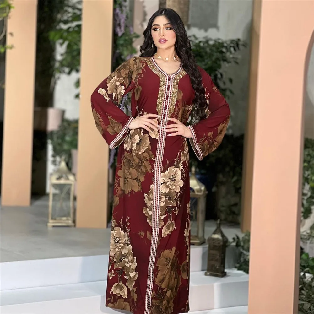 

2024 Eid Party Diamonds Elegant Muslim Women Dress Ramadan Dubai Abaya Turkey Islam Long Evening Dresses Morocco Vestidos Caftan