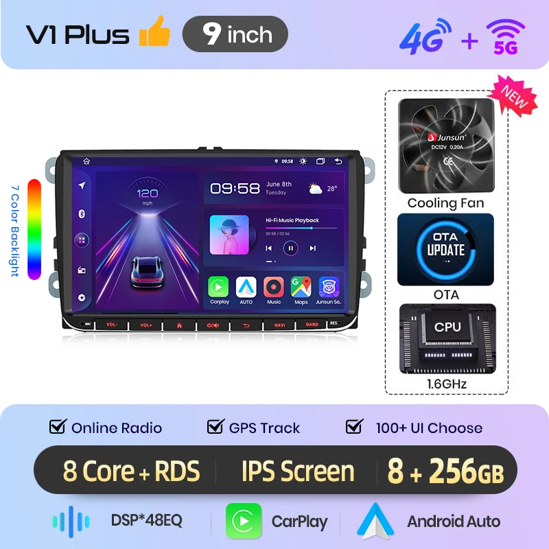 Junsun Android Autoradio GPS Voor VW Volkswagen Skoda Octavia Golf 5 6 Touran Passat B6 Polo Jetta 2 DIN CarPlay Multimedia Speler