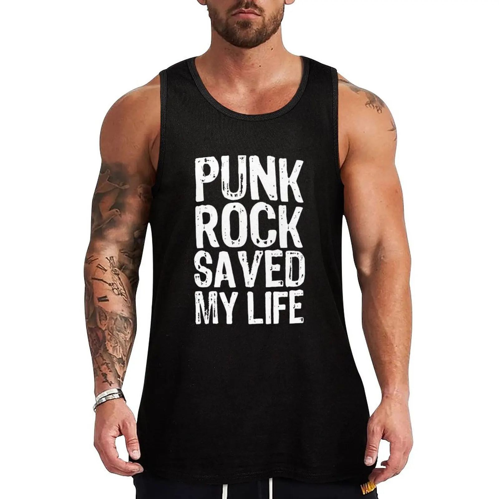 

Punk Rock Saved My Life (1) Tank Top sleeveless shirt man gym Men's gym articles muscular man