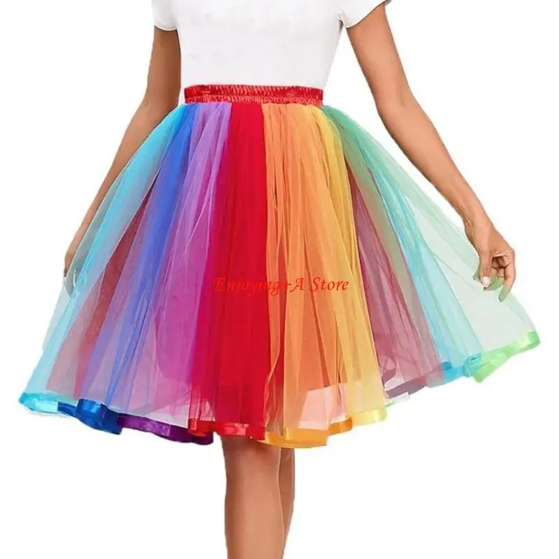 PXPB レディース カラフル プリンセス スカート レインボー チュール スカート レイヤード チュール チュチュ スカート