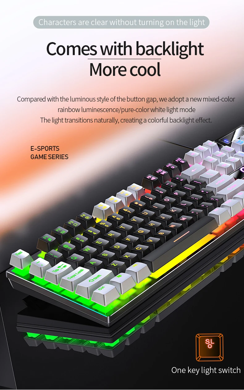 Gaming-Tastatur mit 104-Tasten, kabelgebundene Tastatur, farblich abgestimmt, Hintergrundbeleuchtung, mechanisches Gefühl, Computer-E-Sport-Peripheriegeräte für Desktop-Laptops – Detail 17