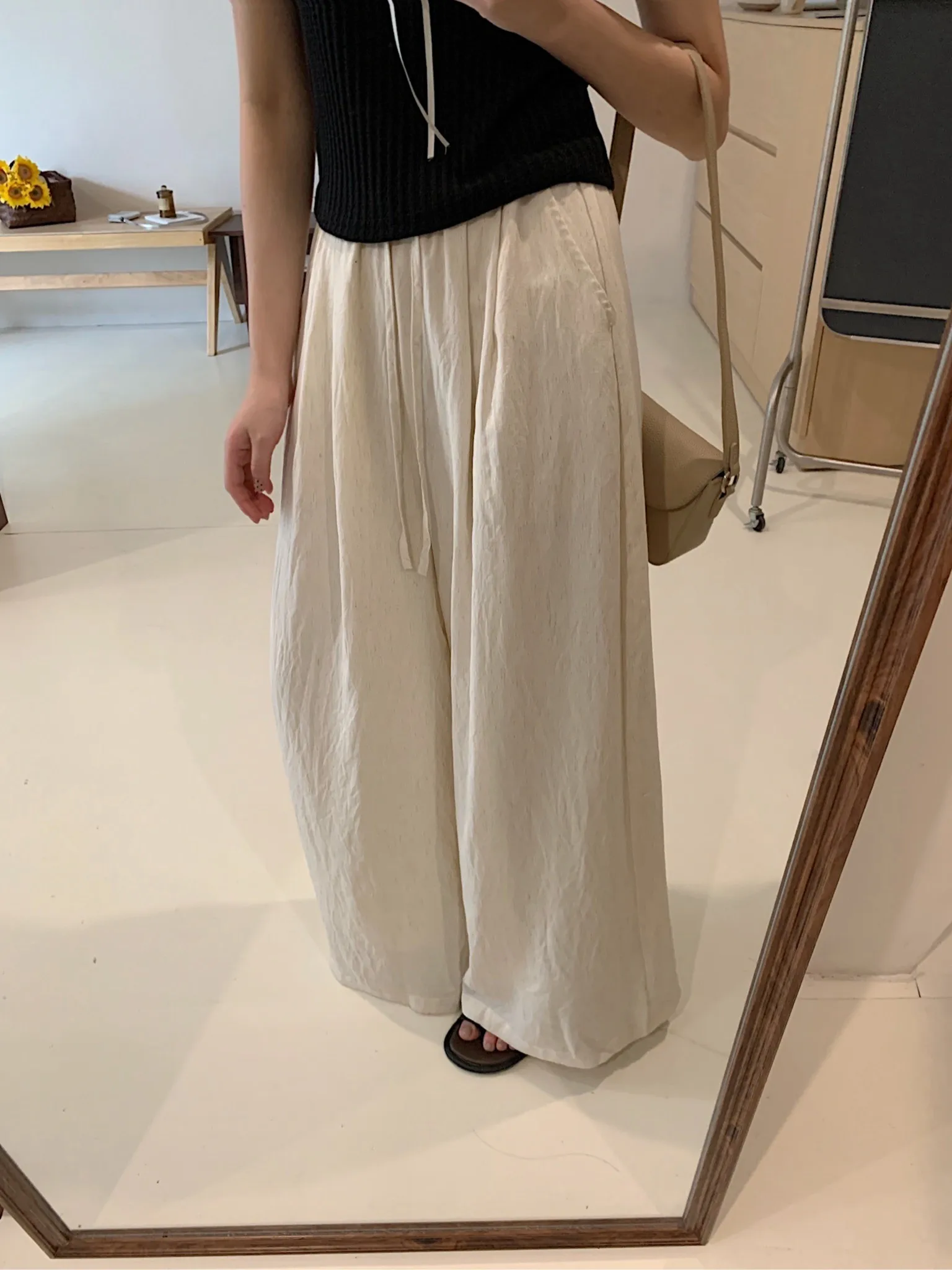 

ZHISILAO New Linen Wide Leg Pants Women Vintage Casual Loose Full Length Trousers Summer 2024