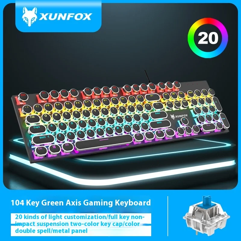 

Xunsvfox K50 Mechanical Keyboard Double Spell Punk Esports Game Green Axis Luminescent Desktop Computer Notebook Office