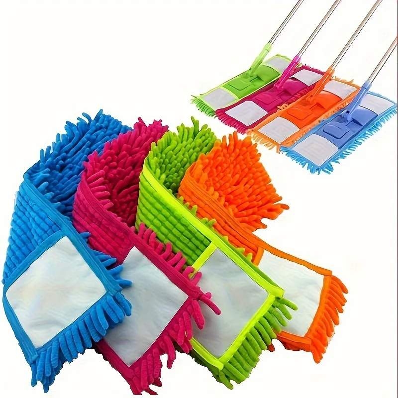 2-Pack of Mop Replacement Heads in Random Colors (Only Suitable for 39*9cm Mop Heads) Chenille Material, Dual-Use for Dry and Wet Cleaning, Flat Mop Accessories Replacement Cloth Heads
