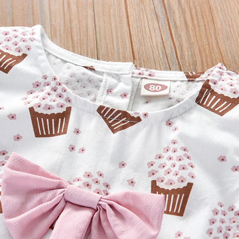 Humor Bear NEW Girls Clothing Set senza maniche Summer Ice Cream Bow Top t-shirt + pantaloni 2 pezzi Suit Toddler abbigliamento per bambini