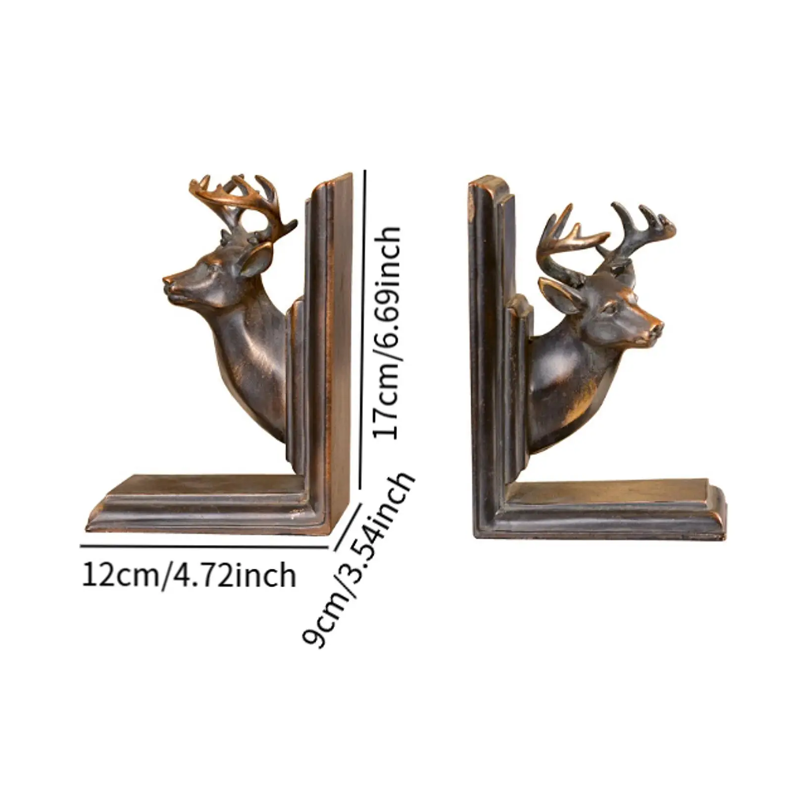 Vintage Deer Head Bookends Sculpture Set of 2 Bookshelf Decorations Creative Book Stoppers for Home Office Study Cabinet Storage