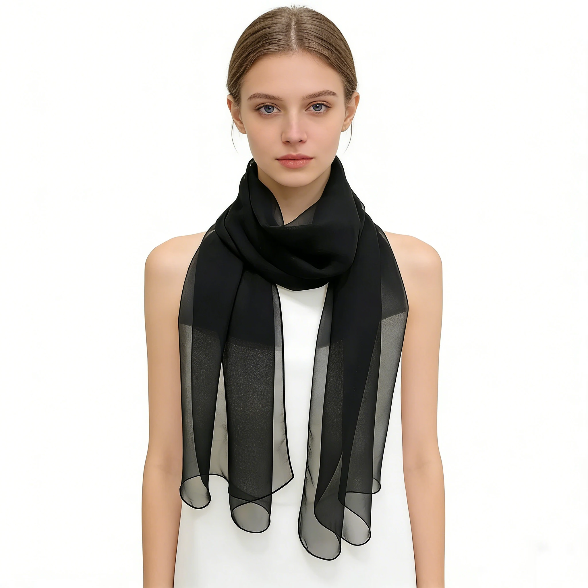 Women's Solid Color Imitation Silky Scarf Shawl, Lightweight Soft Smooth, Can Be Used As Shawl Tablecloth Curtain Wrap Belt