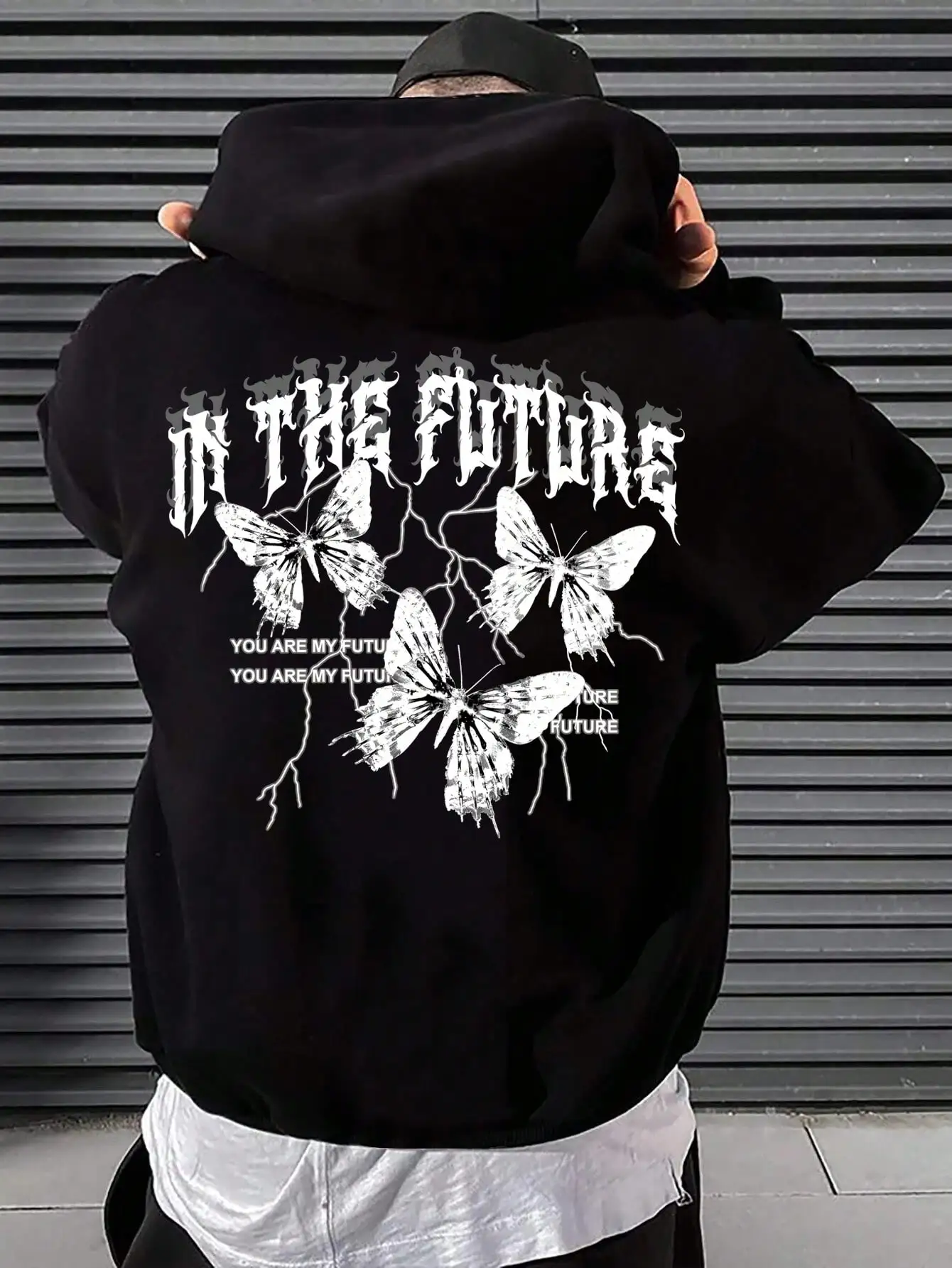 In The Future Dark Black Butterfly Creative Design Hoodie For Mens Hip Hop Fleece Hoody All-Match Fashion Streetwear Pocket Tops