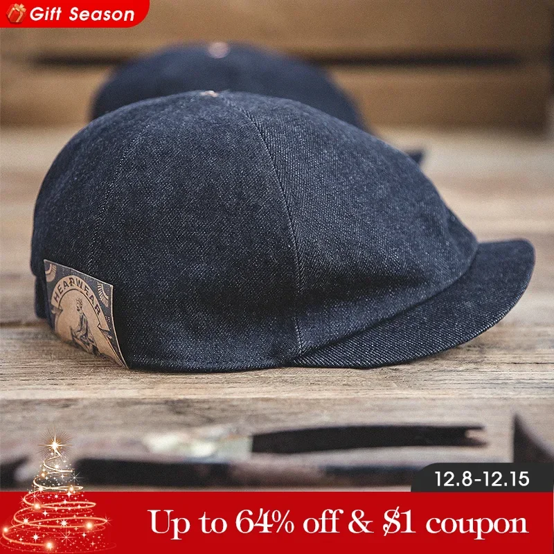 Maden Oversized Men\'s Denim Newsboy Caps For Men Casual Vintage Flat Cap Vintage Hat Elastic Back One Size Retro Beret Hats