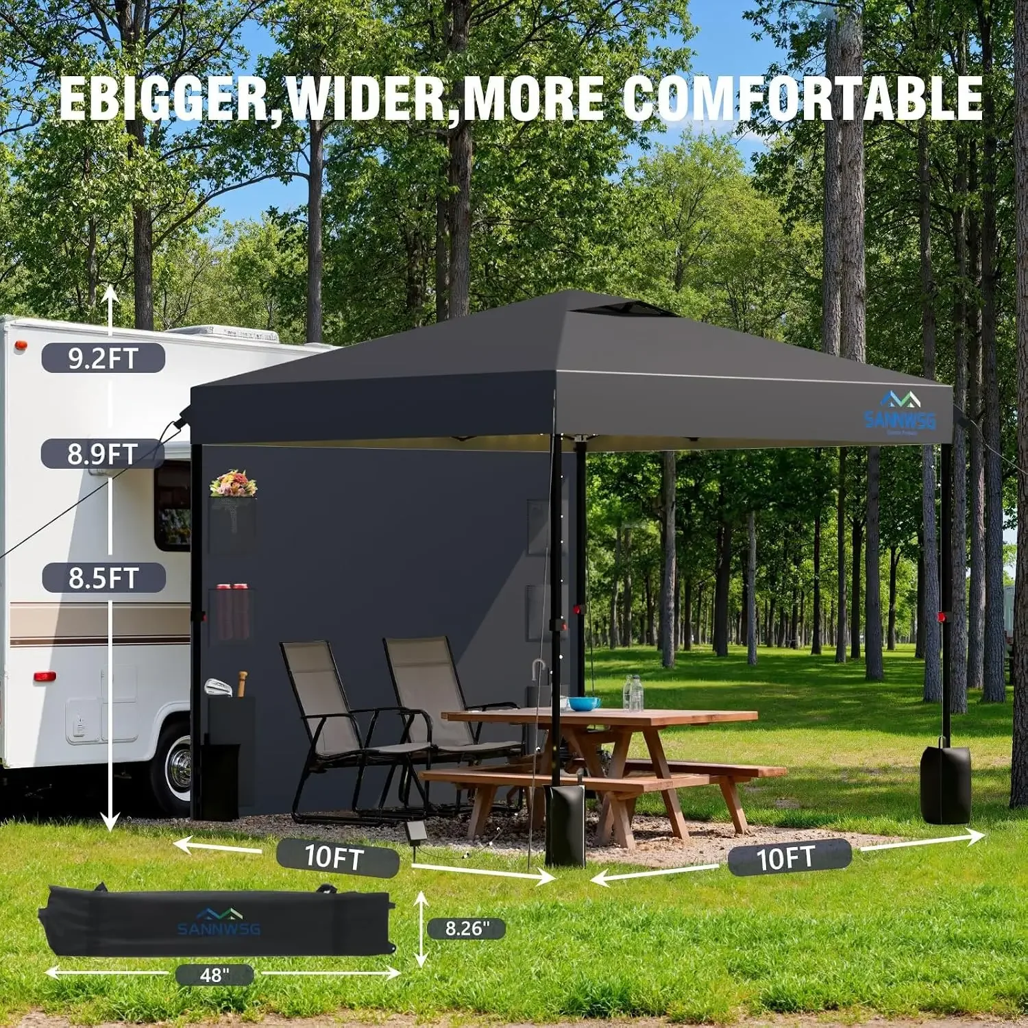 10X10 Pop Up Canopy Tent,Removable Pockets Sidewall for Extra Storage,Easy Up Canopy,Heavy Duty One Person Set Up Event
