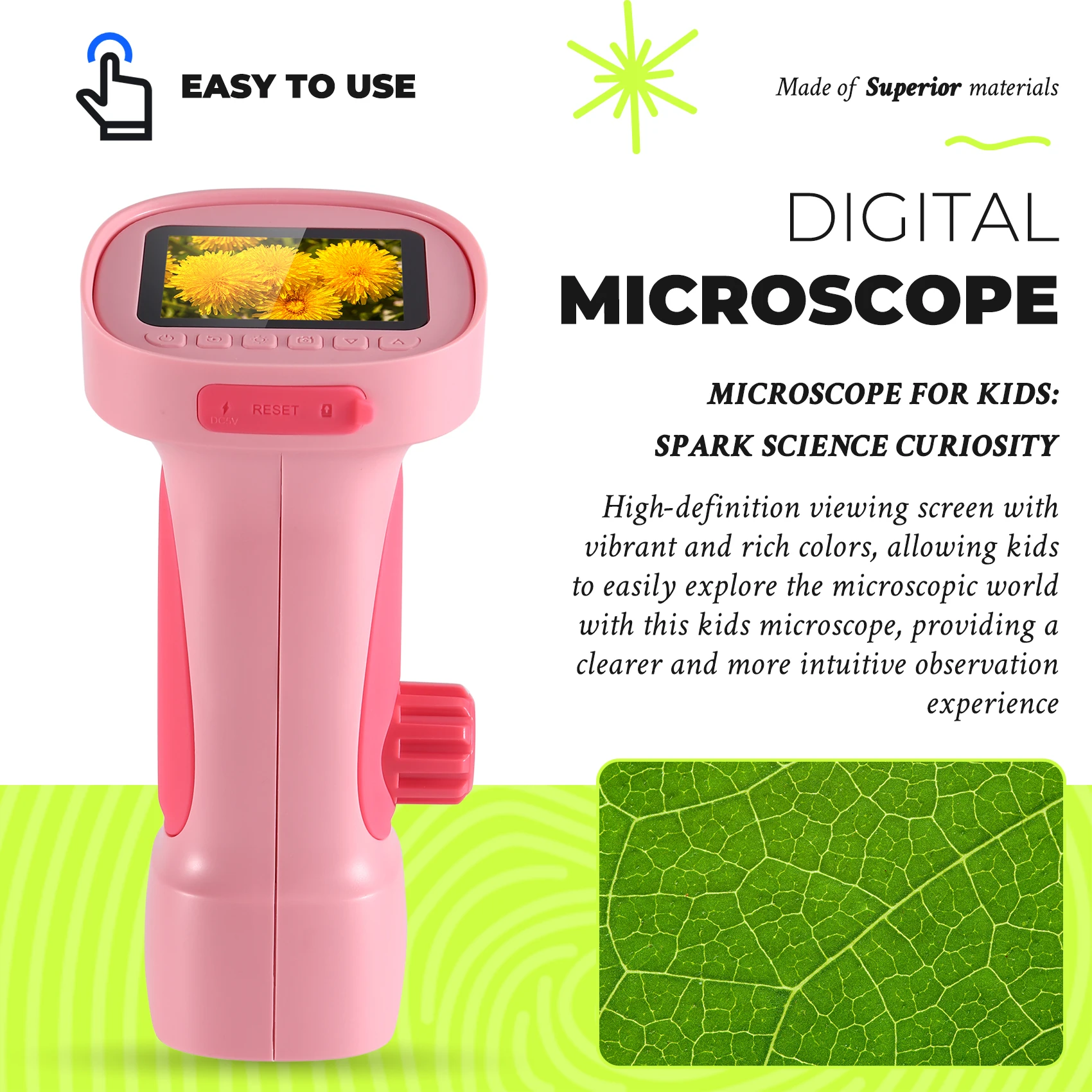 ABXD Portable Digital Microscope For Kids 1000X Zoom Mini Microscope Camera With 2.4