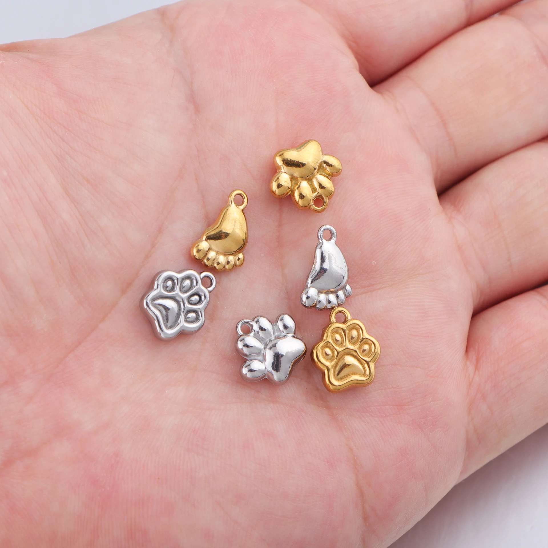5pcs/lot Stainless Steel Pet Paw Charms Animal Footprint Pendants for DIY Necklace Earring Bracelet Jewelry Making