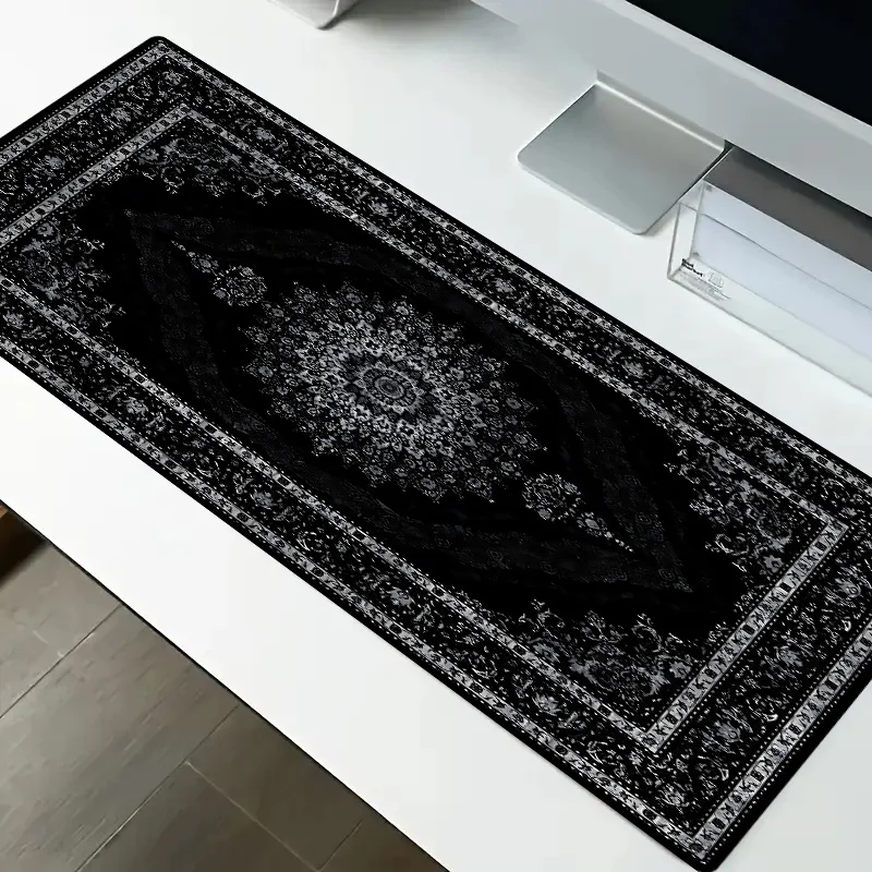 Black Persian Rug Extended Desk Mat Large Gaming Mouse Pad Durable Rubber Non-Slip Keyboard Mat for PC Laptop