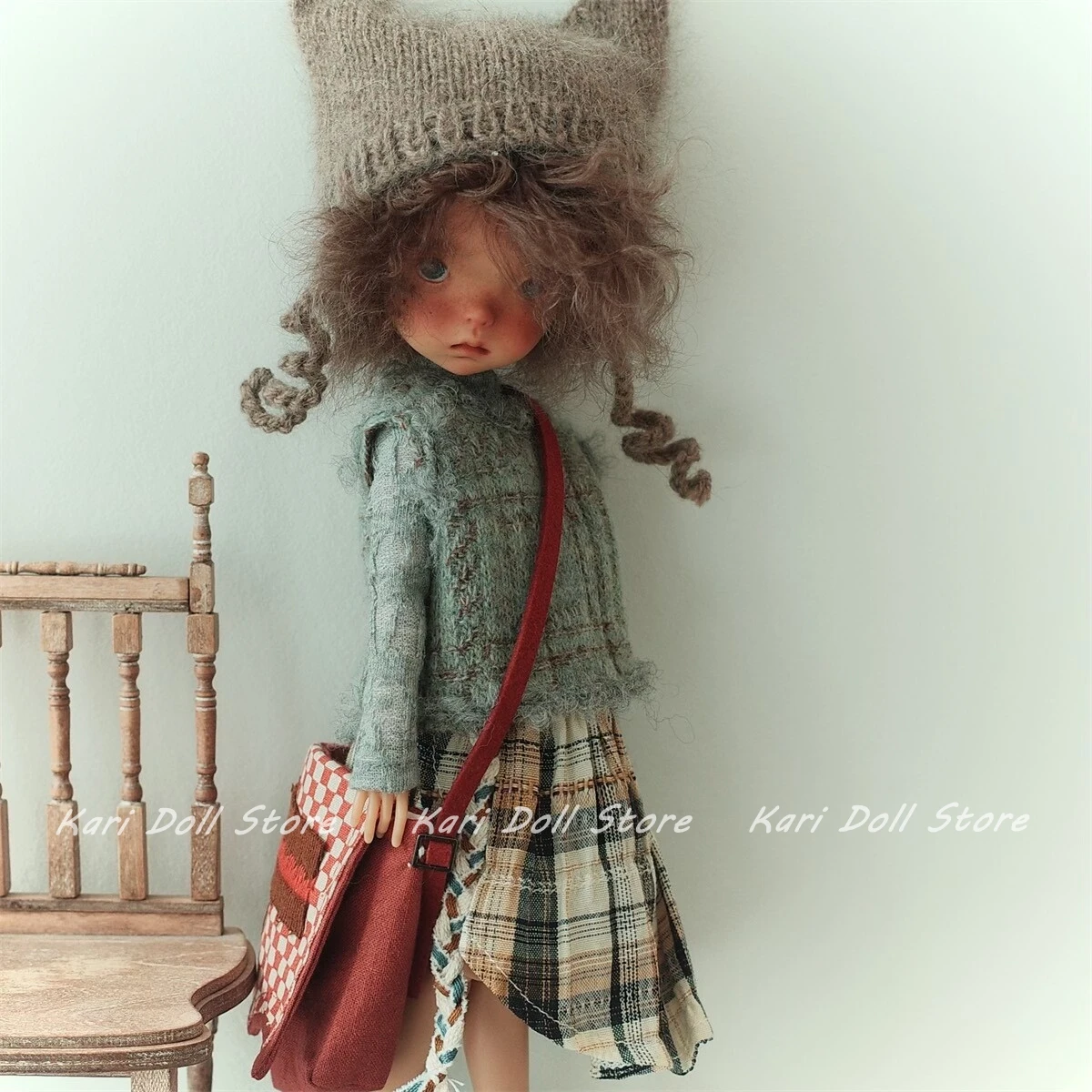 Conjunto de roupas e saias de boneca Kari, chapéu de lã e saia xadrez para boneca Landazz Landoudou