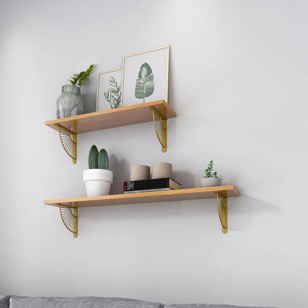 2Pcs Meta Metal Bracket Shelves Portable Black Golden Fan-Shaped Bracket with Screws 15/20cm Home Bookshelf