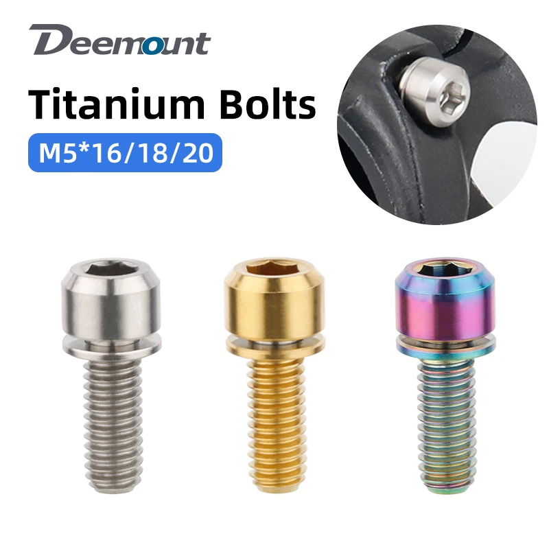 Deemount Bicycle Stem Ti Bolts CNC Titanium Hex Head W/ Washer MTB Road Bicycle Seatpost Clamp Handlebar Shift M5x16/18/20 Screw