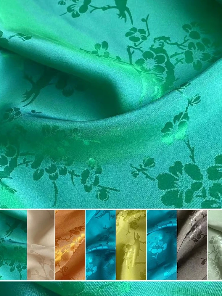 Real Silk Interwoven Jacquard Heavy Crepe Fabric Cheongsam Hanfu Multi-Color Chinese Style Hangzhou Clothing Cloth