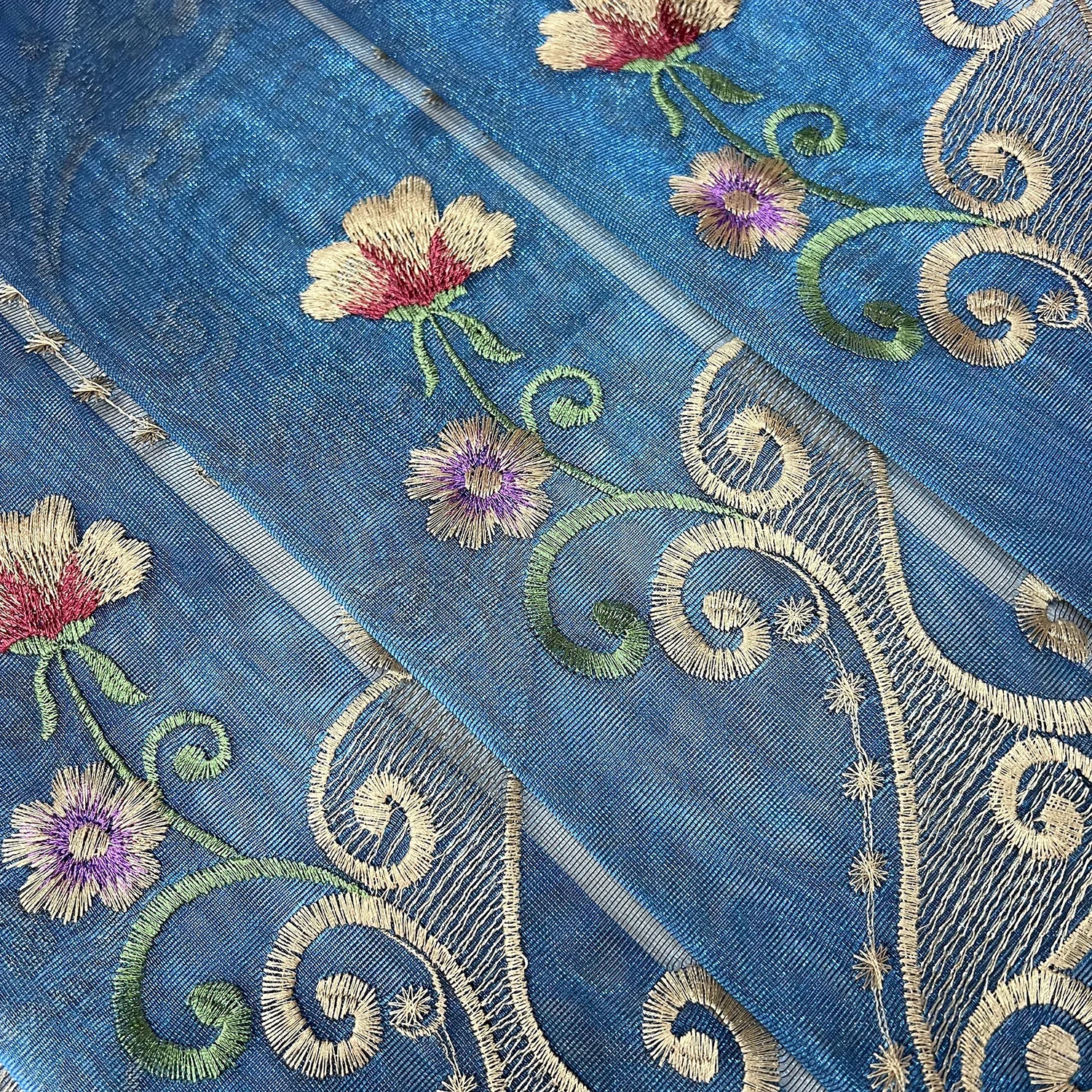 Korean Style Countryside High-end Embroidered Blue Transparent Gauze Curtains For Luxury living Room Bedroom Window Curtains