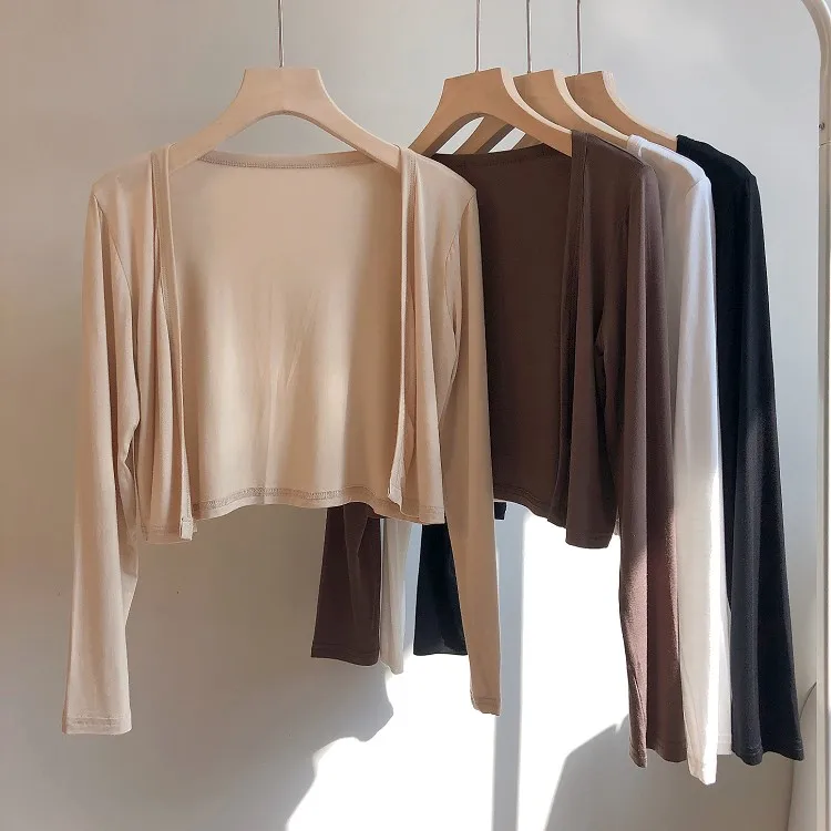 Ice Silk Sun Protection Light Weight Women's Cardigan Summer Outerwear Modal Shawl Short Coat with Strap Vest Top Commute Style