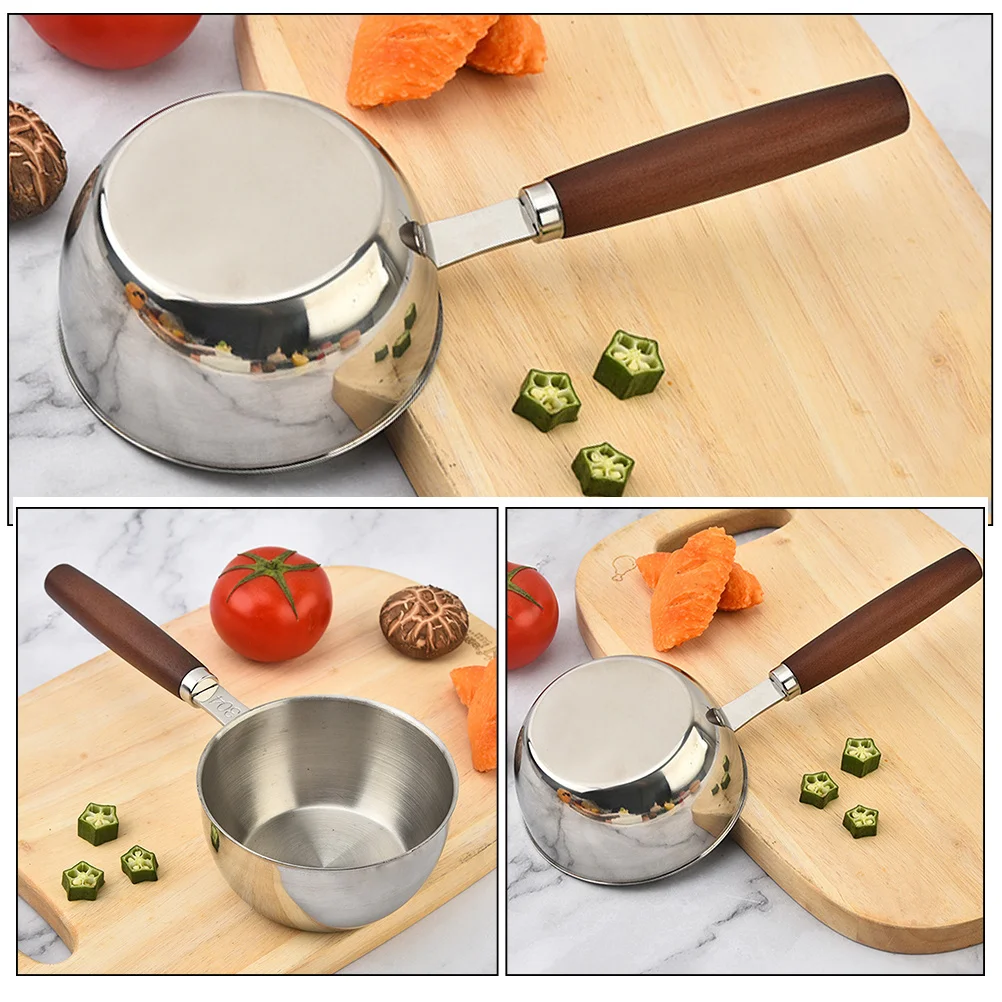 

Mini Sauce Pot Stainless Steel Pouring Oil Pot Wooden Handle Butter Melting Coffee Milk Warmer Small Saucepan Metal Pan