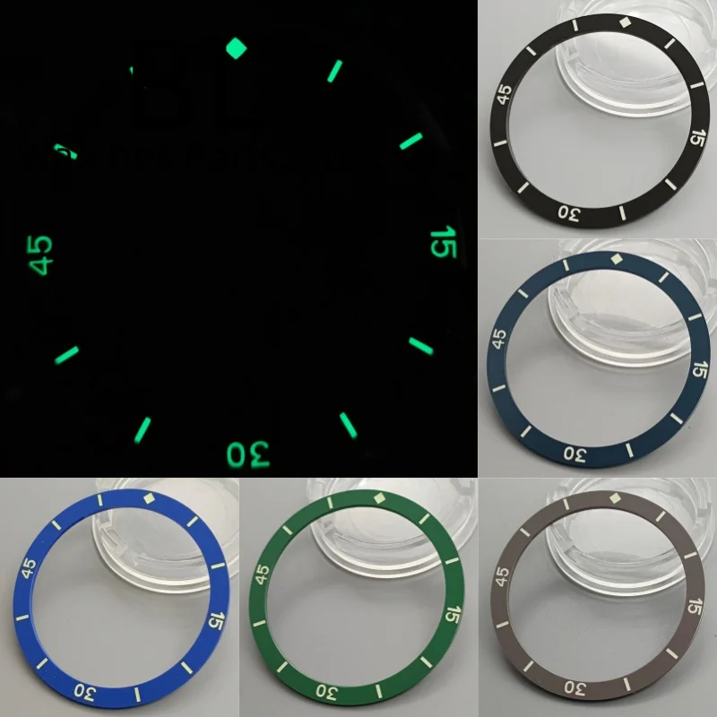 BLIGER 32mmX38mm Ceramic Retro Watch Bezel Black Blue Green Beige Color With Green Luminous For Modified Replacement Accessories