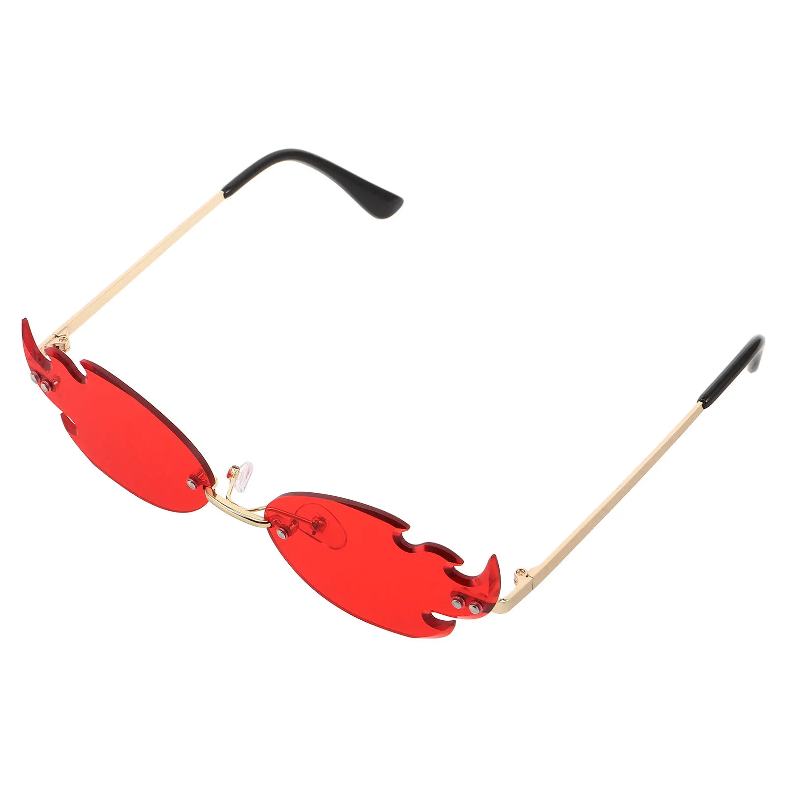 

1Pair Rimless Flame Glasses Fire Shape Funky Eyewear Gold Frame Halloween Party Costume Photoshoot Accessories