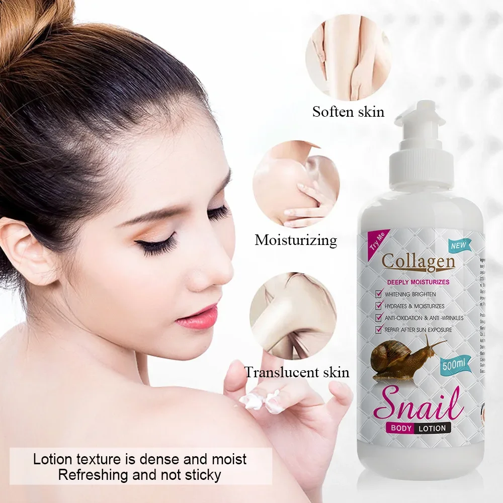 500ml Collagen Snail Body Lotion Moisturizing Skin Care Brightening Hydrating Snail Body Lotion Body Whitening Cream Skin Care