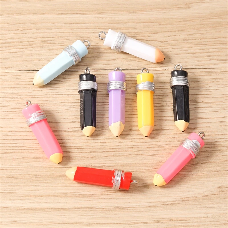 10 Stück 9 x 32 mm niedliche, gemischte Bonbonfarben-Simulations-Bleistiftkopf-Anhänger für DIY-Dekoration, Ohrringe, Halskette, Modeschmuck, Accessoires – Detail 4