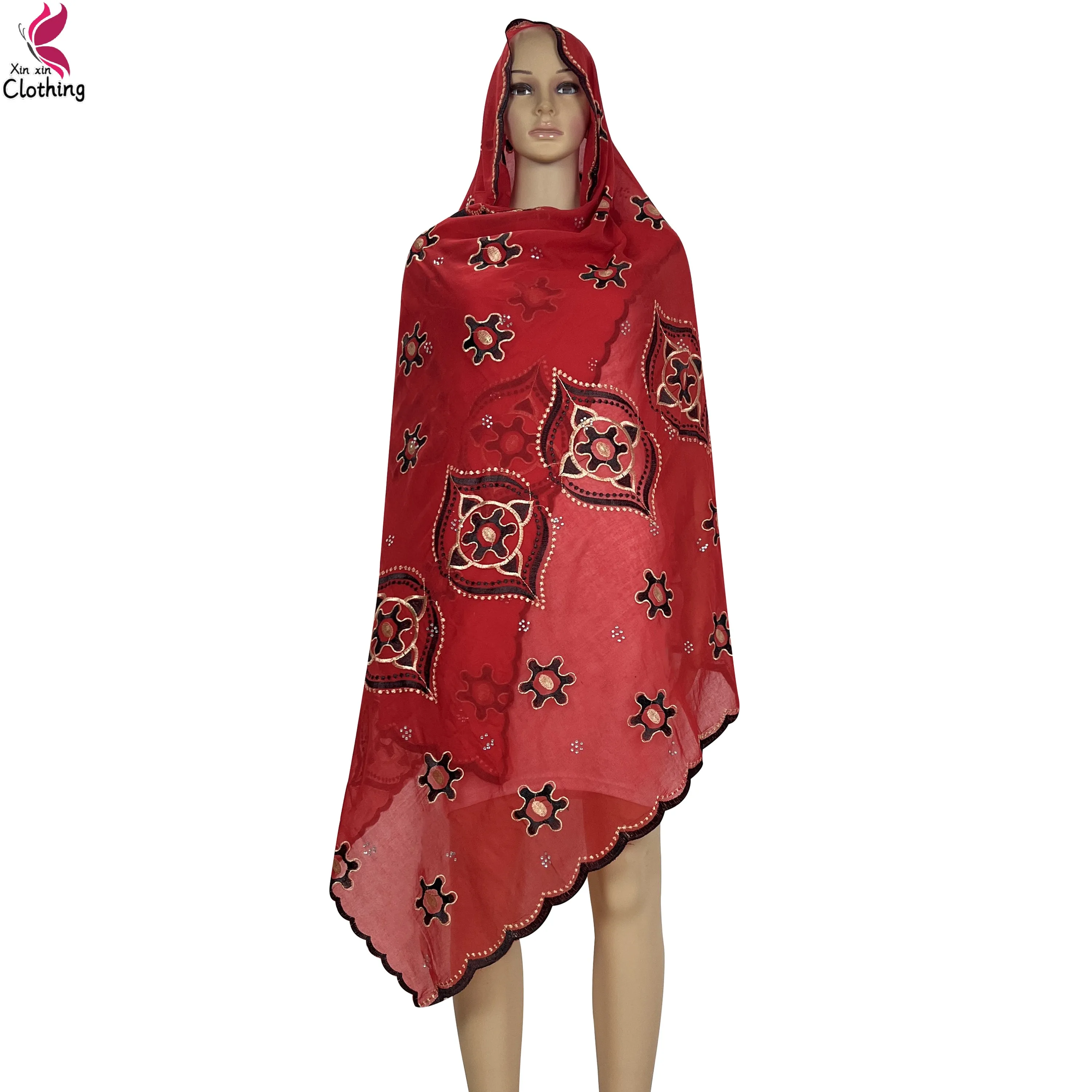 2024 High Quality Pure Cotton Woman Scarves African Islamic Scarf Dubai Muslin Ramadan Hijab Embroidery Soft Women Shawls Scarf