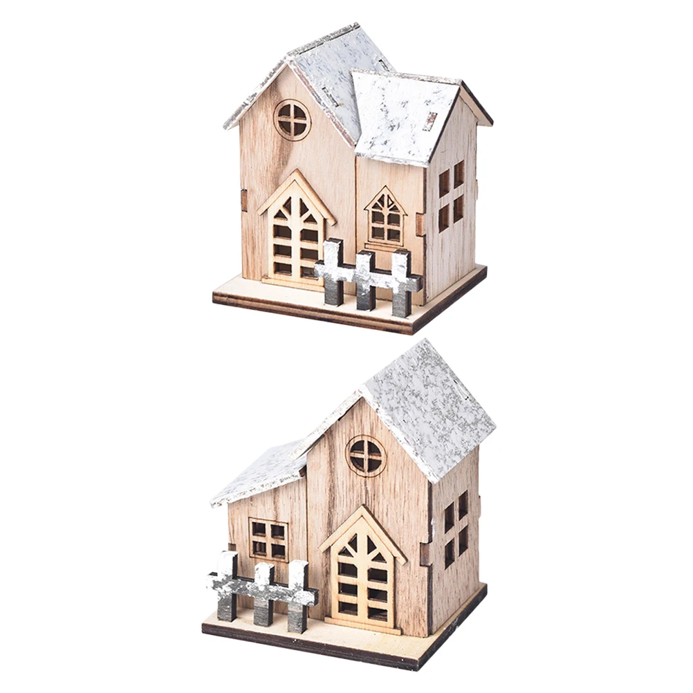 

2 Pcs Glow Cabin Ornaments Tiny Houses Adornment Miniature Wood Village Decoration LED