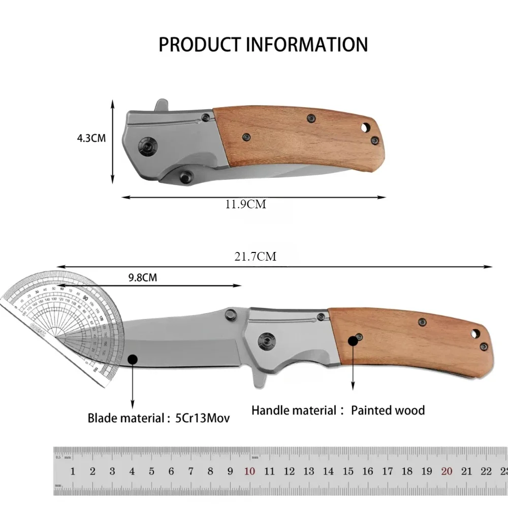 DA98 Flipper Folding Pocket Knife 5Cr13Mov Blade EDC Multifunctional  Knife Survival Camping Knife with Wooden Handle