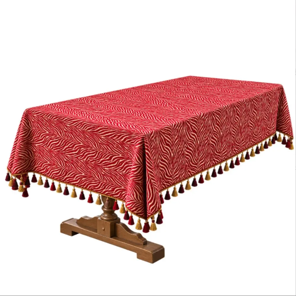 Polyester Cotton Christmas Tablecloth Woven Reversible Reversible Table Cover Dustproof Anti-slip Table Cover Christmas