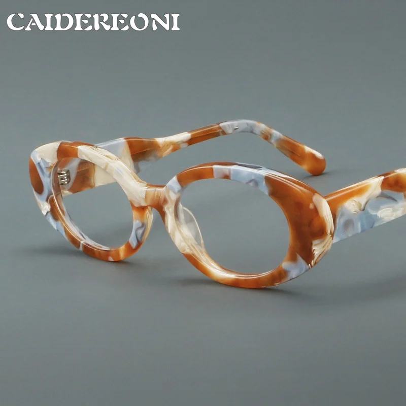 CAIDERONI New Acetate Anti Blue Light Presbyopia Women's Prescription Eyewear Retro Oval Splicing Color Fashion Reading Glasses