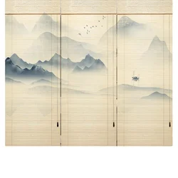 Custom Bamboo Shade with Printed Landscape Painting, Window Covering, Roller Blinds,Partitions, for Patio, Study Room, Tea House