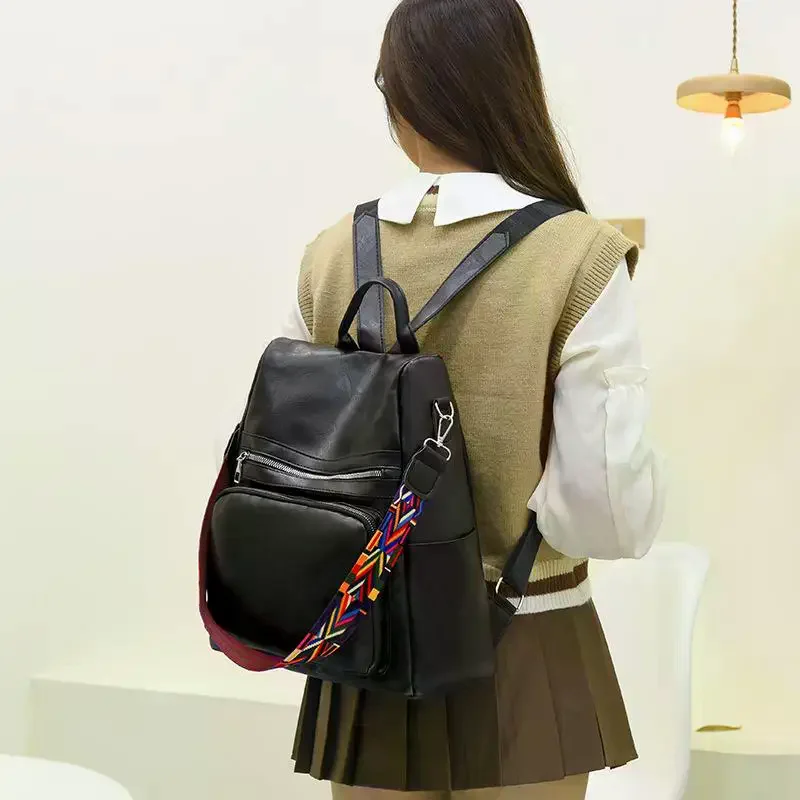 

Vintage PU Solid Color Backpack Fashion Women's Designer Commuter Bag School Bag Multifunctional Shoulder Bag