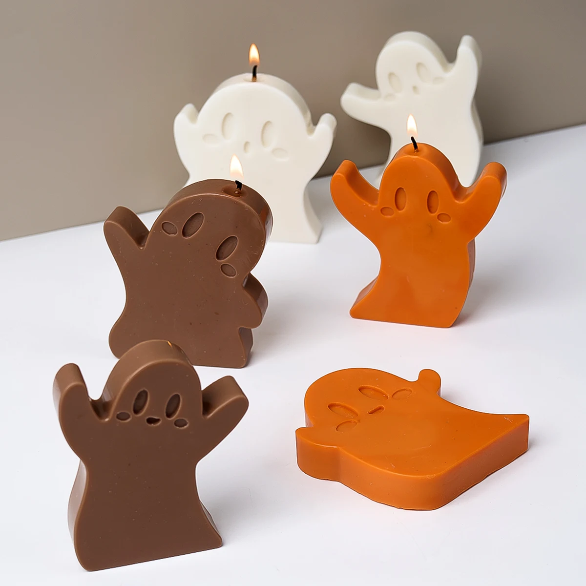 Cute Ghost Silicone Candle Mold DIY Handmade 3D Hallowen 6Pcs/set Mould Plaster Cement Pusing Resin Mould Ornaments Craft Gifts