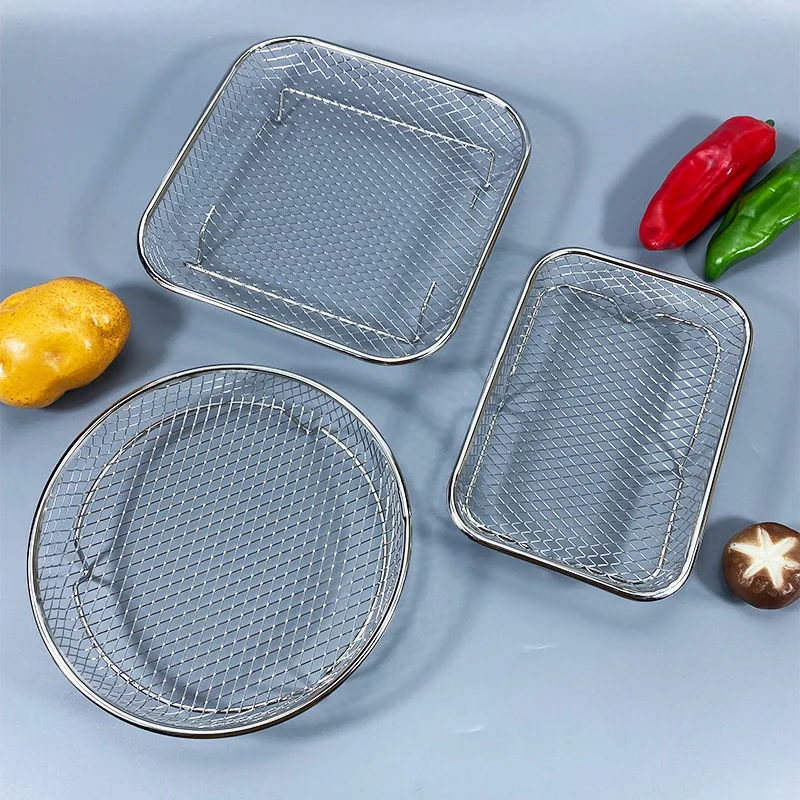 1PC Multifunctional Stainless Steel Air Fryer Accessories Grill Steaming Rack Stackable Dehydration Filter Rack Kitchen Cooking