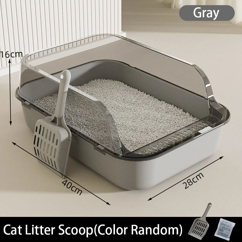 Extra Large High Fence Semi Enclosed Cat Litter Box Thickened Cat Toilet With Cat Litter Scoop Pet Supplies